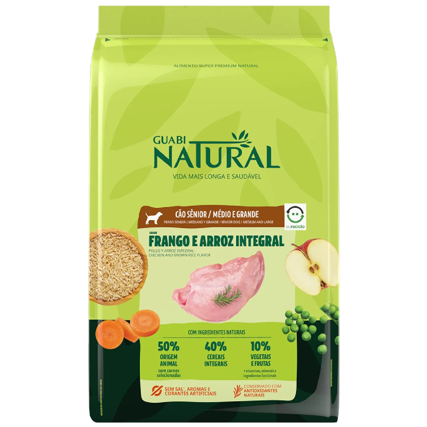 Racao Guabi Natural Caes Senior Porte Medio e Grande Frango e Arroz Integral 1